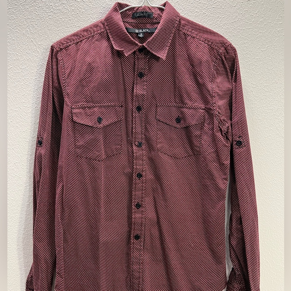 Red and White Button Down Slim Fit S by Black